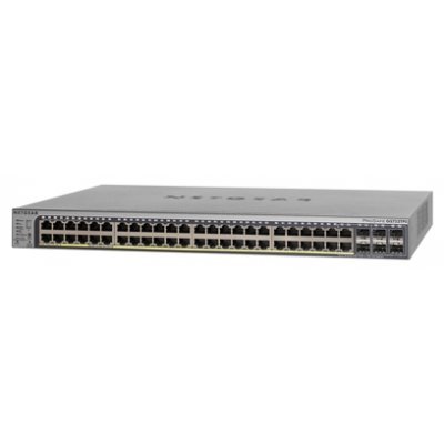 Коммутатор Netgear GS752TPSB (GS752TPSB-100EUS) Коммутатор Netgear GS752TPSB (GS752TPSB-100EUS)Коммутаторы Netgear<br>Управляемый гигабитный Smart-коммутатор на 46GE+2SFP(Combo)+2SFP порта (из них 40GE портов с PoE и 8 с PoE+) с поддержкой статической маршрутизации и IPv6, стекируемый (кабель AGC761 в комплекте), PoE<br>