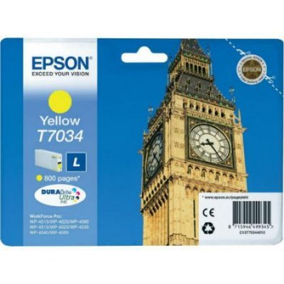 Картридж для струйных аппаратов Epson C13T70344010 желтый (C13T70344010) Картридж для струйных аппаратов Epson C13T70344010 желтый (C13T70344010)Картриджи для струйных аппаратов Epson<br>для I/C WP 4000/4500 0.8k<br>
