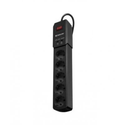 Сетевой фильтр Defender DFS 451 (99041) Сетевой фильтр Defender DFS 451 (99041)Сетевые фильтры Defender<br>5 роз., 1.8м, 2 USB порта<br>
