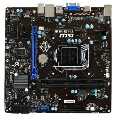 Материнская плата ПК MSI H81M-E33 V2 (H81M-E33 V2) Материнская плата ПК MSI H81M-E33 V2 (H81M-E33 V2)Материнские платы ПК MSI<br>LGA1150, H81, DDR3, PCI-E, SATA, D-Sub, HDMI, microATX<br>