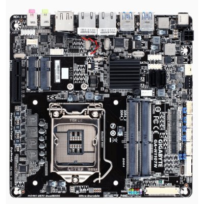 Материнская плата ПК Gigabyte GA-H110TN-M (GA-H110TN-M) Материнская плата ПК Gigabyte GA-H110TN-M (GA-H110TN-M)Материнские платы ПК Gigabyte<br>форм-фактор Thin Mini-ITX, сокет LGA1151, чипсет Intel H110, 2 слота DDR4 SO-DIMM 2133 МГц, разъемы SATA: 6 бит/с x2 (GA-H110TN-M)<br>