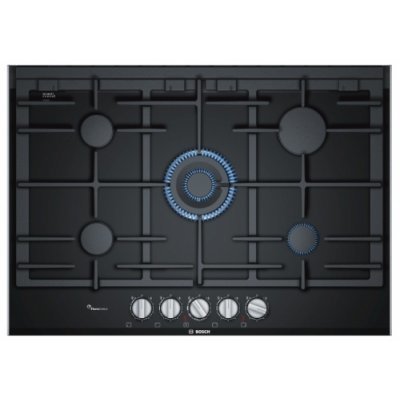 Газовая варочная панель Bosch PRR7A6D70 (PRR7A6D70) Газовая варочная панель Bosch PRR7A6D70 (PRR7A6D70)Газовые варочные панели Bosch<br>газовая варочная панель стеклокерамическая поверхность 5 газовых конфорок двухконтурная конфорка переключатели поворотные электроподжиг независимая установка габариты (ШхГ) 75x52.7 см<br>