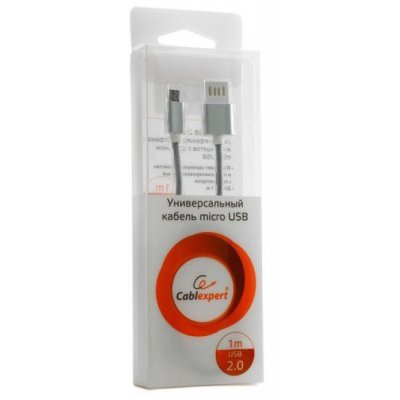 Кабель USB Gembird 2.0 CCB-mUSBs 1м (CCB-mUSBs1m) Кабель USB Gembird 2.0 CCB-mUSBs 1м (CCB-mUSBs1m)Кабели USB Gembird<br>Кабель USB 2.0 Cablexpert, AM/microBM 5P, 1м, армированная оплетка, разъемы серебристый металлик CCB<br>