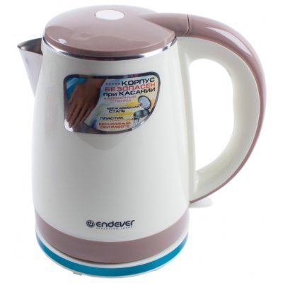 Электрический чайник Endever Skyline KR-239 бежевый (80166) Электрический чайник Endever Skyline KR-239 бежевый (80166)Электрические чайники Endever<br>чайник<br>объем 1.8 л<br>мощность 2200 Вт<br>закрытая спираль<br>установка на подставку в любом положении<br>корпус из стали и пластика<br>ненагревающийся корпус<br>