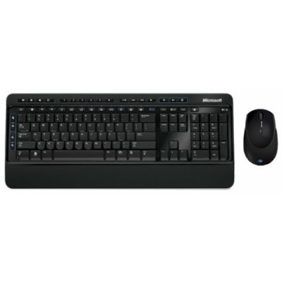Беспроводной комплект Microsoft Wireless Desktop 3000 (MFC-00019) Беспроводной комплект Microsoft Wireless Desktop 3000 (MFC-00019)Комплекты клавиатура мышь Microsoft<br>Беспроводной комплект мышь+клавиатура. 104 кл (9 мультимедийных). Размеры :470x24x190 мм. Черный. USB.<br>