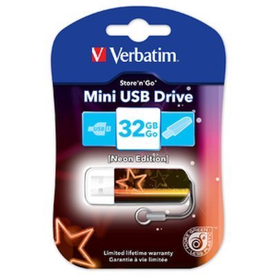 Фото USB накопитель Verbatim 32Gb Mini Neon Edition оранжевый/рисунок - #1
