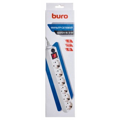 Фото Сетевой фильтр Buro 600SH-16-3-W 3м (6 розеток) белый - #2