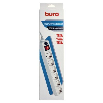 Фото Сетевой фильтр Buro 600SH-16-1.8-W 1.8м (6 розеток) белый - #3