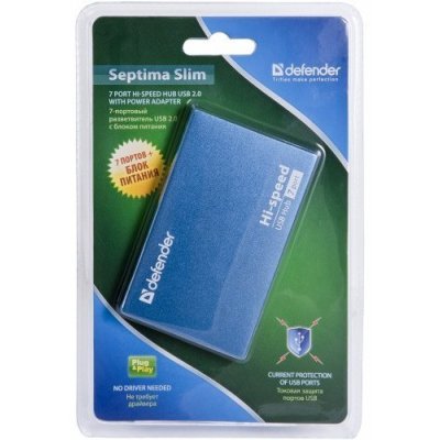 Фото USB концентратор Defender Septima Slim USB2.0, 7портов,блок питания2A - #4