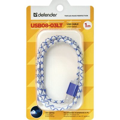 Фото Кабель USB Defender USB08-03LT USB2.0 голубой, LED, AM-MicroBM, 1м - #1