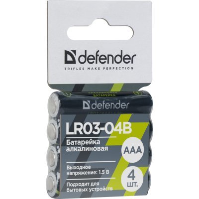 Фото Батарейка алкалиновая Defender LR03-04B AAA, в блистере 4 шт - #1