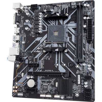 Фото Материнская плата ПК Gigabyte B450M H Soc-AM4 AMD B450 2xDDR4 mATX AC`97 8ch(7.1) GbLAN RAID+VGA+HDMI - #2