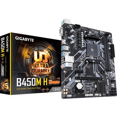 Фото Материнская плата ПК Gigabyte B450M H Soc-AM4 AMD B450 2xDDR4 mATX AC`97 8ch(7.1) GbLAN RAID+VGA+HDMI - #4