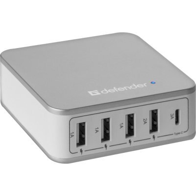 Фото Зарядное устройство Defender UPA-50 8А 4 x USB USB-C серебристый 83538 - #1