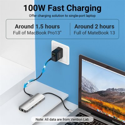 Фото Док-станция для ноутбука Vention TOKHB Multi-function USB-C to HDMI/USB3.0x3/RJ45/SD/TF/PD Docking Station 0.15M Gray Aluminum Alloy Type - #2