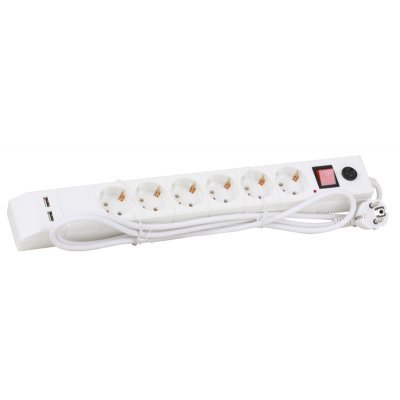 Фото Сетевой фильтр Buro BU-SP1.8_USB_2A-W 1.8м (6 розеток) белый