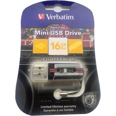 Фото USB накопитель Verbatim 16Gb Mini Cassette Edition черный/рисунок