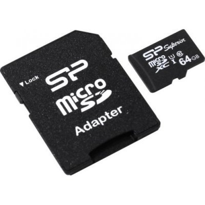 Фото Карта памяти Silicon Power 64GB Superior microSDXC Class 10 UHS-I U1 (SD адаптер) / SP064GBSTXDU1V10SP
