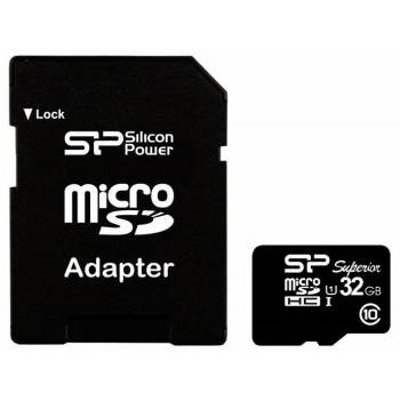 Фото Карта памяти Silicon Power 32GB Superior microSDHC Class 10 UHS-I U1 (SD адаптер) / SP032GBSTHDU1V10-SP