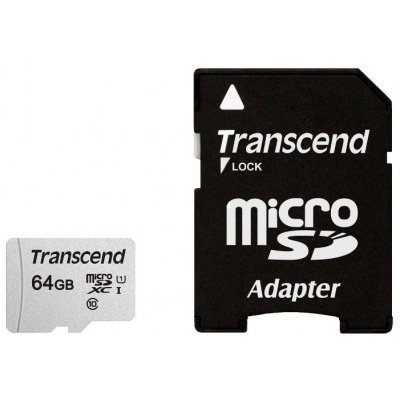 Фото Карта памяти Transcend 64GB microSDXC Class 10 UHS-I U1, (SD адаптер) / TS64GUSD300S-A