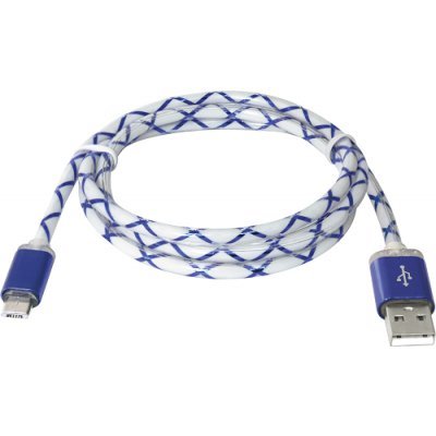 Фото Кабель USB Defender USB08-03LT USB2.0 голубой, LED, AM-MicroBM, 1м