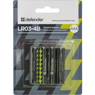 Фото Батарейка Defender алкалиновая LR03-4B AAA, в блистере 4 шт