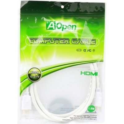 Фото Кабель HDMI to HDMI AOPEN 19M/M 1.4V+3D/Ethernet 1.8m/2m , белый