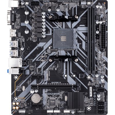 Фото Материнская плата ПК Gigabyte B450M H Soc-AM4 AMD B450 2xDDR4 mATX AC`97 8ch(7.1) GbLAN RAID+VGA+HDMI