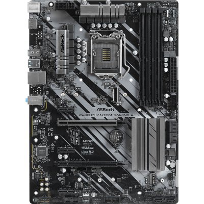 Фото Материнская плата ПК ASRock Z490 PHANTOM GAMING 4 Soc-1200 Intel Z490 4xDDR4 ATX AC`97 8ch(7.1) GbLAN RAID+HDMI