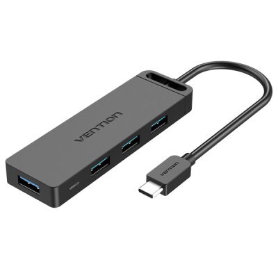 Фото USB концентратор Vention TGKBB Type-C to 4-Port USB 3.0 Hub with Power Supply Black 0.15M ABS Type