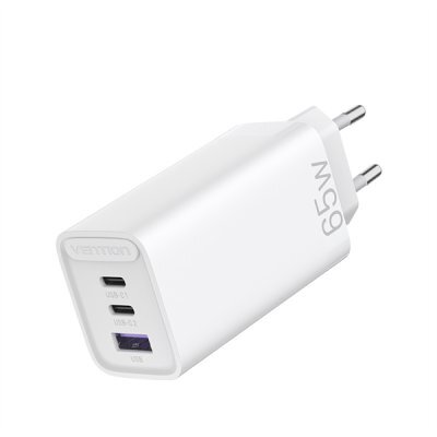    USB Vention FEDW0-EU 3-port USB(C+C+A) GaN Charger(65W/30W/30W) EU-Plug White