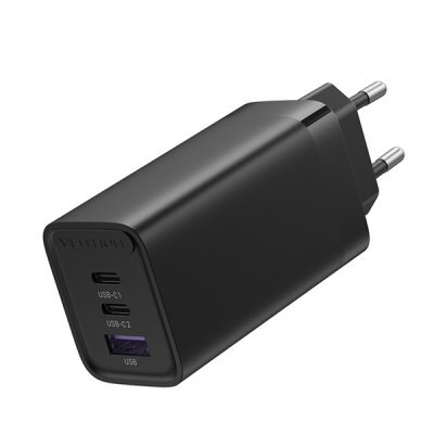    USB Vention FEDB0-EU 3-port USB(C+C+A) GaN Charger(65W/30W/30W) EU-Plug Black